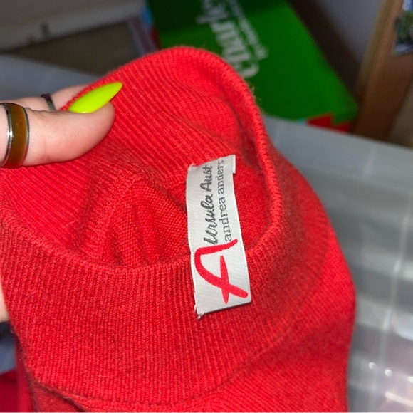 Andrea Anders Turtleneck Lg Red Cashmere Silk Long Sleeve Sweater Vtg Holiday - Picture 9 of 9